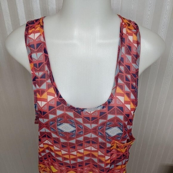 Fun & Flirt Top Women Medium Sheer Tank Geometric Sleeveless Pull Tie Waist M - Picture 3 of 7